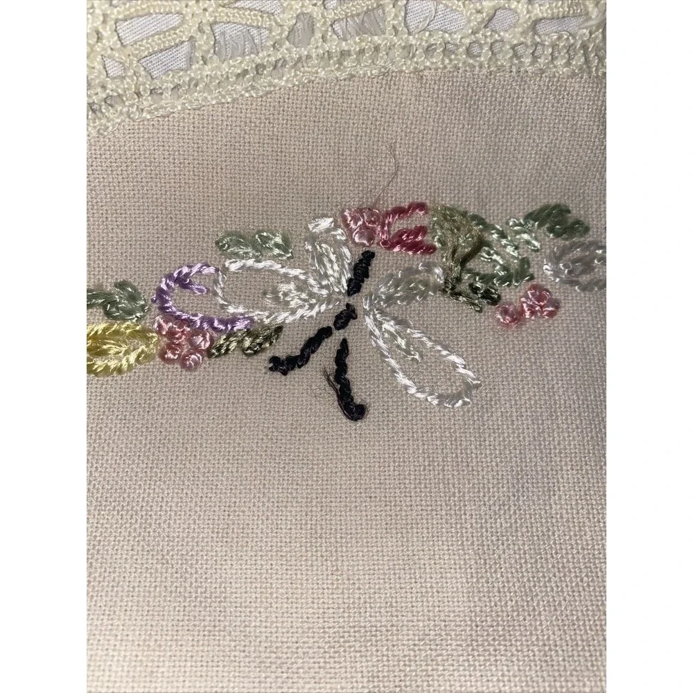 Doilie easter crochet Hand Embroidered Lace Floral Basket 25”Vintage Table